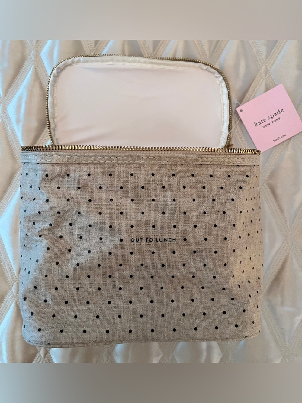 KateSpade 'Out to Lunch' Beige Polka Dot Lunch Tote - Picture 10 of 11